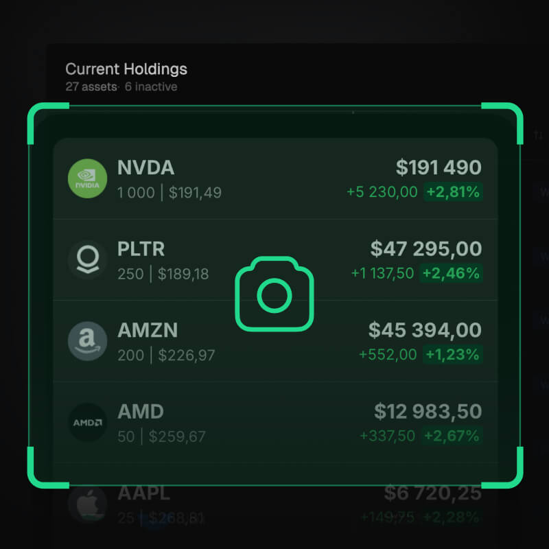 Current holdings list with portfolio scan frame and upload-style viewport